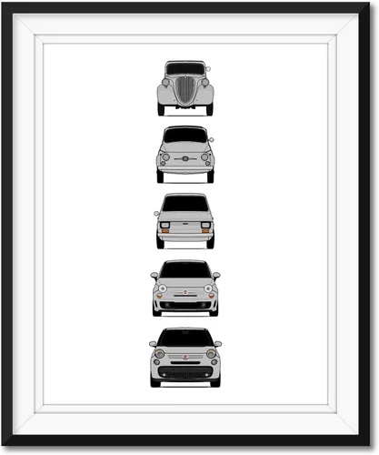 Vista 10 de Custom Car Posters Póster hecho a mano compatible con Fiat 500 generaciones e impresión de Fiat 500 (Topolino, 500 Nuova, 126, 500 L), multicolor
