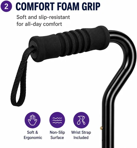 Vista 2 de Sky MedSupply Int'l Corp - Bastón de caminar compensado estándar, ajustable, aluminio negro, 0.64 libras