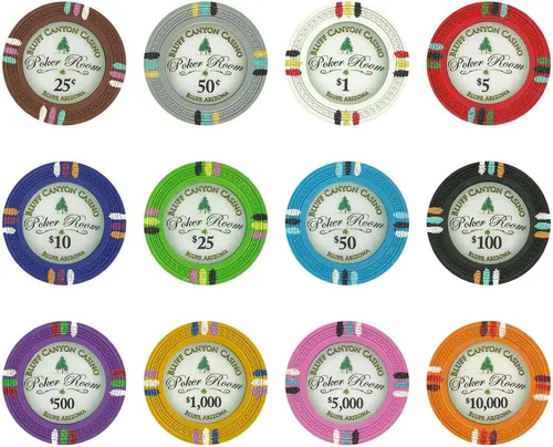 Vista 4 de Claysmith Gaming Bluff Canyon Poker Chip - Compuesto de arcilla pesada de 0.48 oz, paquete de 50