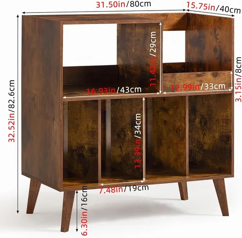 Vista 2 de LELELINKY - Soporte grande para tocadiscos con capacidad para hasta 300 álbumes Brown Turntable Stand, Vinyl Holder with Display Area, Record