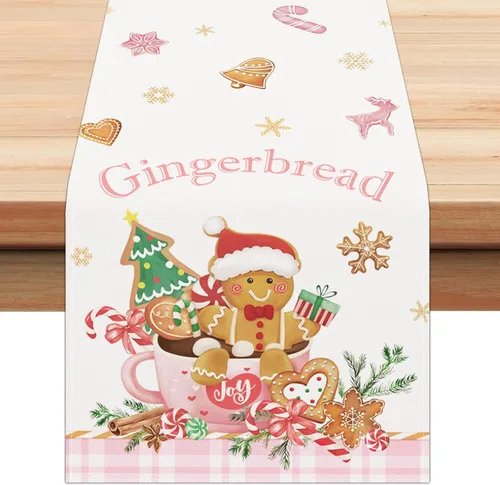 Vista 7 de Bonhause Camino de mesa de pan de jengibre de Navidad de 13 x 72 pulgadas, galletas de Navidad, decoración de mesa de comedor para interiores