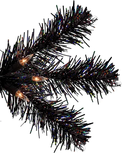 Vista 6 de Northlight Árbol de Navidad de oropel artificial negro delgado preiluminado de 4 pies, luces transparentes