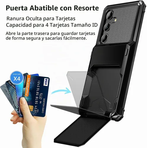 Vista 2 de Vofolen Funda tipo cartera para Samsung Galaxy S24 con soporte para tarjetas, funda protectora de doble capa de 4 tarjetas, resistente a prueba
