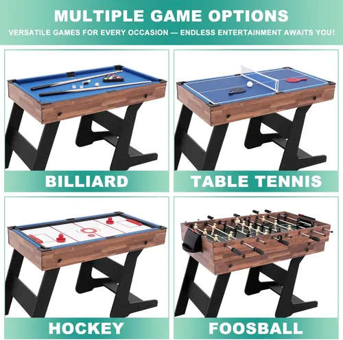 Vista 5 de RAYKEEP Foldable Multi Game Table, 4-in-1 Combo Game Table Set with Ping Pong, Hockey, Pool Billiards and Foosball for Adults, Home, Game Room