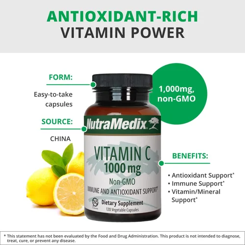 Vista 4 de NutraMedix Vitamina C 1000 mg – Suplemento antioxidante para apoyo inmunológico y salud cardíaca – Vitamina C de ácido ascórbico – Vegano, sin OMG