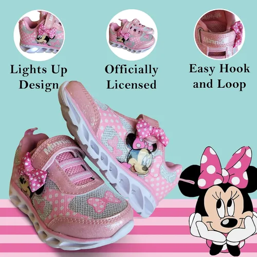 Vista 3 de Disney Minnie Mouse Girl's Lighted Athletic Sneaker Light Up Shoes Children WAdjustable Strap