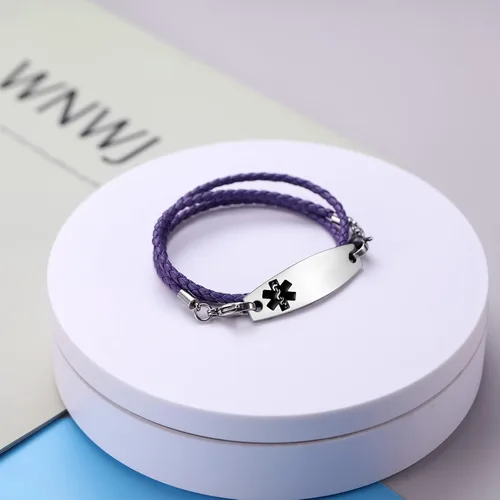 Vista 8 de Pulseras de alerta médica con grabado gratuito para mujeres y hombres con cuerda de cuero Rolo Pulsera de repuesto intercambiable Etiqueta