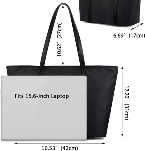 Vista 7 de YALUXE Bolso de mano para mujer, bolso de hombro de nailon de cuero para mujer, bolso de trabajo de gran capacidad, bolso imprescindible