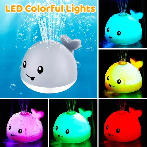 Vista 4 de WAVISA Juguetes de Baño de Ballena Luminosos con Rociador para Bebés de 6-12, 12-18 Meses, Niños de 1-3, 2-4 Años, Juguetes de Fuente de Agua