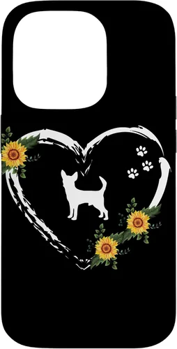 Vista 17 de Chihuahua With Paw Prints And Sunflower Heart On Black Case for iPhone 16