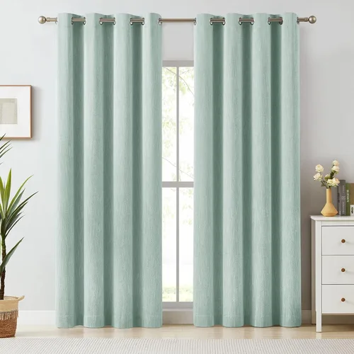Vista 19 de Melodieux Elegantes cortinas opacas de algodón para oscurecer la habitación, para sala de estar, dormitorio, con aislamiento térmico, paneles