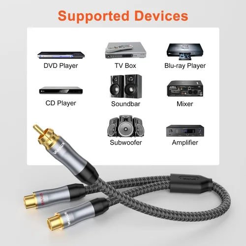 Vista 4 de VANAUX Cable RCA Y Splitter de 1 macho a 2 hembras, cable RCA/Phono, cable de extensión de audio coaxial y video, adaptador chapado en oro