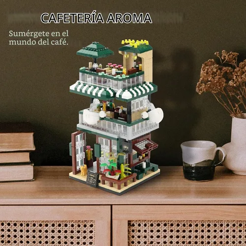 Vista 5 de City Coffee Shop - Juego de bloques de construcción, kit de construcción de arquitectura for Adults and Teens Age 14+, Street View Construction