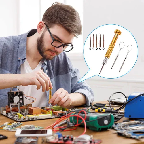 Vista 6 de Destornillador para gafas, kit de reparación de gafas mini, destornillador pequeño multifuncional para portátil, reloj (Amarillo)
