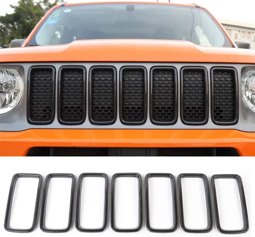 Vista 6 de YOCTM Accesorios para Jeep Renegade 2019 2020 2021, insertos de rejilla delantera, cubierta de malla + marco de luz antiniebla delantera + bisel