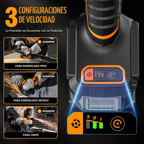 Vista 3 de ALLOYMAN Kit de amoladora angular inalámbrica de 20 V, 4-1/2 pulgadas, sin escobillas, variable 9,500 RPM, sistema de seguridad múltiple y color1