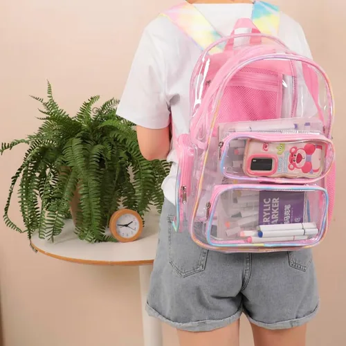 Vista 7 de CAMTOP Mochila transparente resistente y transparente para estudiantes, escuela, trabajo, festival, viajes, deportes, Rosado, Camtop Mochila