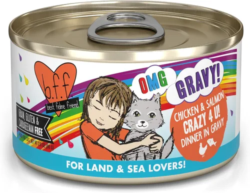 Vista 28 de Weruva B.F.F. OMG – mejor amigo felino Oh My Gravy! Latas de comida húmeda natural sin granos, recetas de tierra y mar en salsa