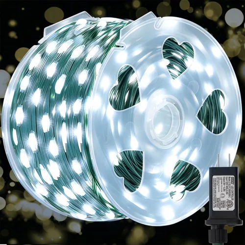 Vista 14 de WATERGLIDE - Extensión extralarga de 328 pies de luces de Halloween, 1000 luces LED para exteriores, luces de hada de alambre verde de PVC y cobre