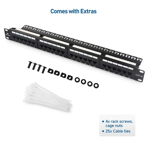 Vista 7 de Panel de conexiones Cable Matters de 24 puertos para montaje en rack o en pared de 19 pulgadas con barra de soporte, Panel de conexiones de red Cat6