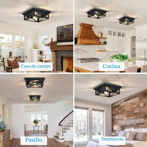 Vista 3 de SKEJAO Lámpara de techo de montaje empotrado negra, 2 luces cuadradas para pasillo, montaje de techo para granja, cocina, pasillo, dormitorio