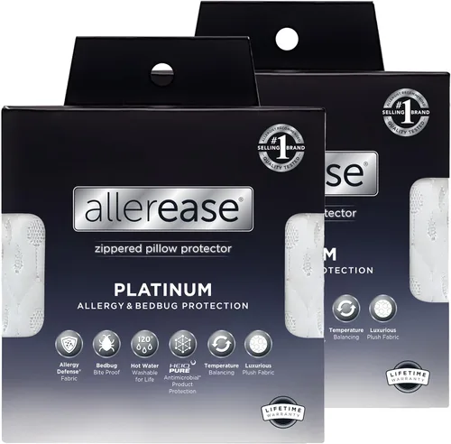 Vista 8 de AllerEase Protector de almohada de defensa contra alergias de partículas de platino, con equilibrio de temperatura, lujoso tejido mullido, lavable a