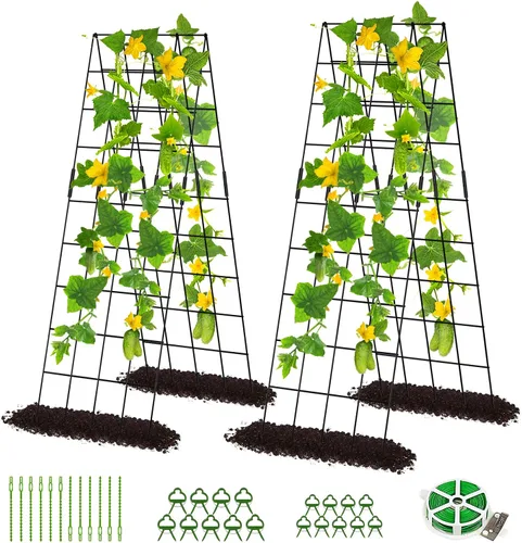 Vista 15 de DoCred Enrejado de jardín de metal con marco en A, 2 unidades, acero recubierto de PVC, perfecto para pepinos, calabaza, guisantes, enredaderas