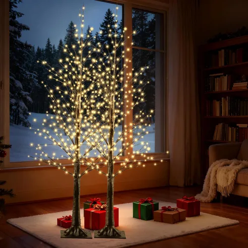Vista 6 de Juego de árbol de abedul iluminado de 2 a 4 pies con 500 luces LED blancas Árboles negros