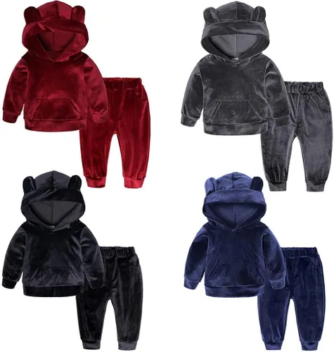 Vista 2 de Conjunto de ropa de otoño e invierno para bebés y niñas de 1 a 6 años de edad, manga larga con capucha y pantalones
