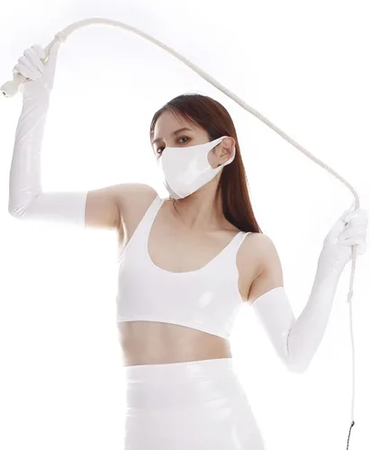 Vista 3 de Ftshist BDSM - Máscara facial con control de aliento para mujeres y hombres, de piel de látex y piel brillante para adultos