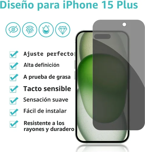 Vista 2 de PEHAEL - Paquete de 2 + 2 protectores de pantalla de privacidad para iPhone, protector de lente de cámara, cobertura completa, vidrio templado