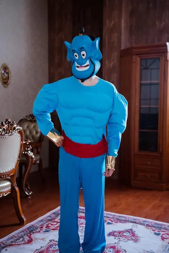 Vista 11 de Disfraz de Disguise del Genio de Aladdin de Disney con músculos para hombre