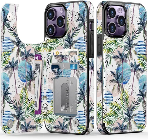Vista 216 de LETO para iPhone 15 Pro Funda tipo cartera - Tapa tipo folio con patada - Diseños de moda - Tarjetero - Funda protectora para mujeres y niñas - 6.1