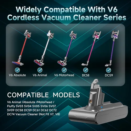 Vista 3 de EGR Repuesto de batería premium de 6200 mAh V6 compatible con Dyson V6 Animal V6 Absolute V6 Motorhead V6 Fluffy SV03 SV04 SV05 SV06 SV07 SV09 DC58