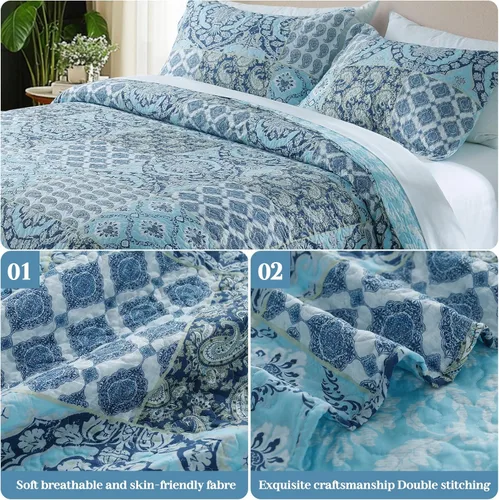 Vista 4 de KASENTEX Juego de colcha individual, colcha ligera, colcha reversible, ropa de cama impresa con diseño campestre, funda de edredón prelavada - Ropa
