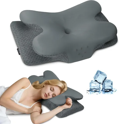 Vista 8 de Almohada cervical para dormir, almohadas de espuma viscoelástica para aliviar el dolor de cuello, almohada ergonómica de contorno de apoyo