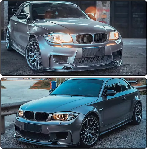 Vista 2 de Borde de parachoques delantero de fibra de carbono compatible con BMW Serie 1 E82 1M Coupé 2011-2018 protector divisor de alerón de barbilla