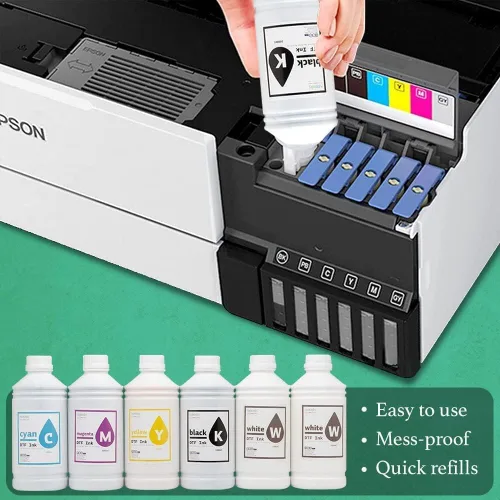 Vista 4 de Premium DTF - Juego de recambio de botellas de tinta de 33.8 fl oz, impresión directa a transferencia de calor, kit de conversión, compatible