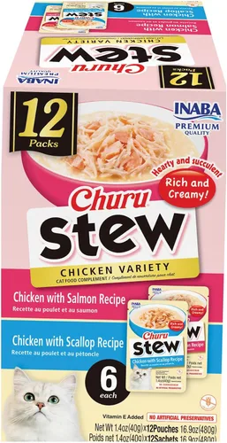 Vista 18 de INABA Churu - Guiso para gatos mayores de 10 años, bolsita de guarnición, 1.4 onzas por bolsita, 12 bolsitas en total, receta de pollo