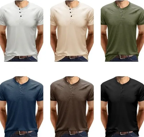 Vista 2 de compulsoryking Summer Plain Blank Men T Shirt Buttons T-Shirts for Men Basic Casual Slim Fit Henley Casual Henley T-Shirts