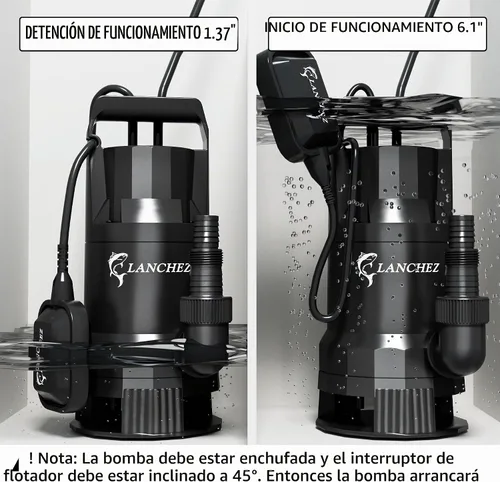 Vista 4 de LANCHEZ - Bomba de sumidero, bomba de agua sumergible de alto flujo de 1.6 HP con interruptor de flotador, bomba de transferencia automática de 6000