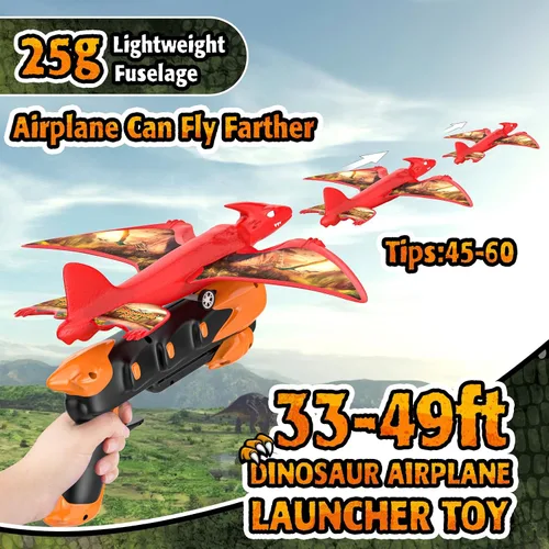 Vista 3 de Aiencsai Paquete de 3 juguetes de lanzamiento de aviones de dinosaurio para niños, aviones de espuma para niños juguetes de niños con calcomanías