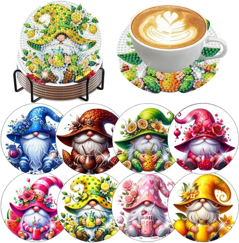 Vista 30 de ijbnhd 8 posavasos de pintura de diamantes de animales, posavasos de arte de diamantes con soporte para principiantes y adultos, suministros