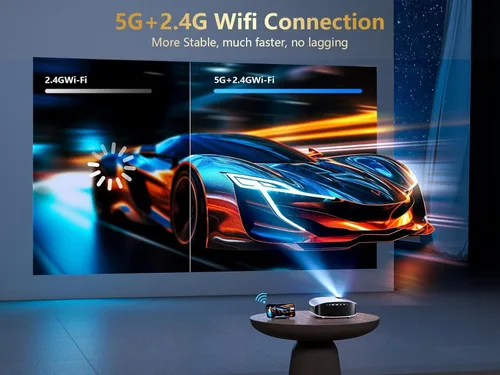Vista 5 de GooDee Proyector inteligente 4K con WiFi 5G y Bluetooth, aplicaciones integradas, Dolby Audio, proyector exterior 800ANSI, proyector de cine en casa