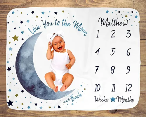 Vista 6 de NAZENTI Manta de bebé – Manta personalizada de elefante niña, manta personalizada de hojas de pampa, manta del mes del bebé, regalo para recién