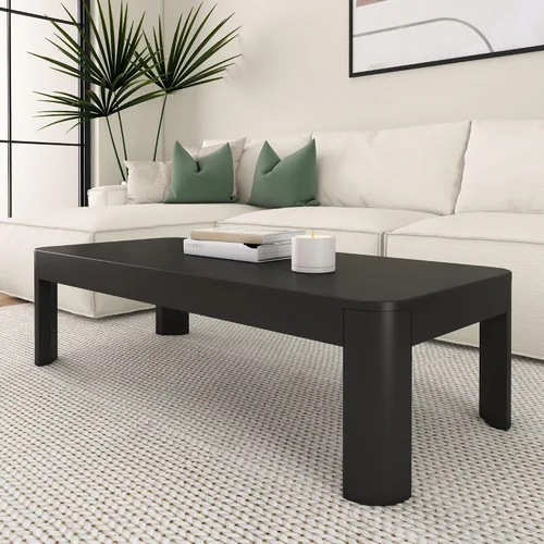 Vista 17 de Plank+Beam Forma - Mesa de centro moderna de 54 pulgadas con estante, mesa central contemporánea con espacio de almacenamiento, mesa de té Nuez