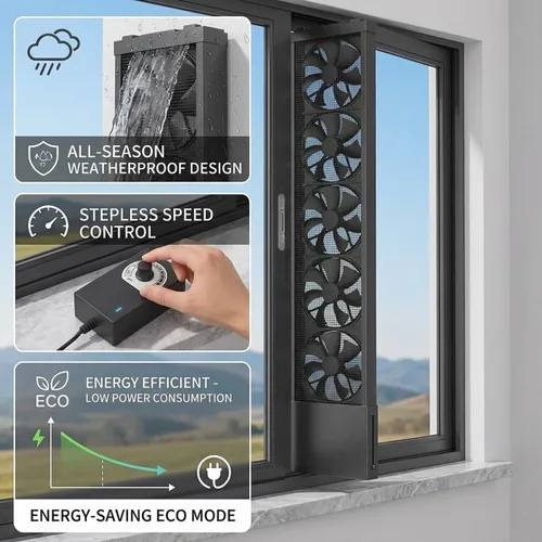 Vista 7 de Ventilador de ventana vertical delgado para ventanas corredizas, inserto de ventilador de escape reversible, sin taladro, ventilador de escape Blanco