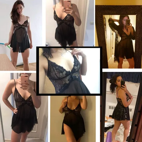 Vista 4 de Avidlove Lencería de encaje para mujer, babydoll con cuello en V, camisón (negro, verde profundo, M)