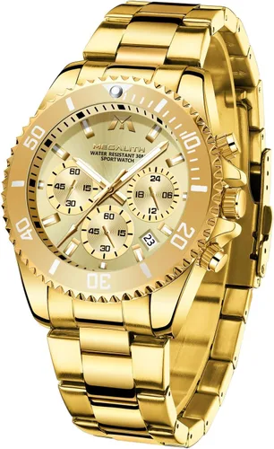 Vista 12 de MEGALITH Relojes para hombre, de acero inoxidable, resistente al agua, analógico, de cuarzo, moderno, de negocios, cronógrafo, con fecha automática