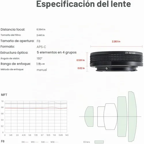 Vista 2 de AstrHori Lente manual Prime APS-C F8 II ultra gran angular de 0.394 in compatible con Panasonic LUMIX Olympus Micro cámara sin espejo de montaje 4/3